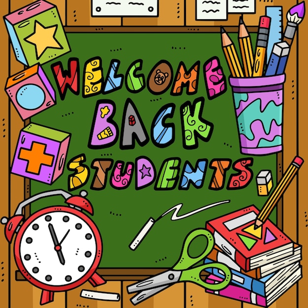 Plik wektorowy ten rysunkowy clipart przedstawia ilustrację welcome back students