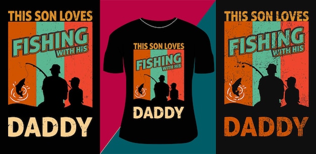 Ten Syn Uwielbia łowić Ryby Ze Swoim Tatą Projekt Koszulki Na Dzień Ojca Projekt Koszulki Wędkarskiej Vintage