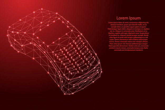 Terminal Nfc, Elektroniczne Urządzenie Płatnicze Od Futurystycznych Wielokątnych Czerwonych Linii I świecących Gwiazd