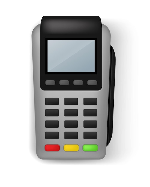 Terminal Płatniczy Realistyczny Elektroniczny Sprzęt Bankowy Bezprzewodowy Gadżet Do Płacenia Za Zakupy Transakcja Finansowa Urządzenie Do Przelewu Pieniędzy Za Pomocą Kart Kredytowych Ilustracja Wektorowa