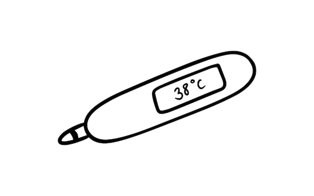 Termometr Elektroniczny Do Pomiaru Temperatury Ciała Ludzkiego Urządzenie Medyczne Doodle Linear Cartoon