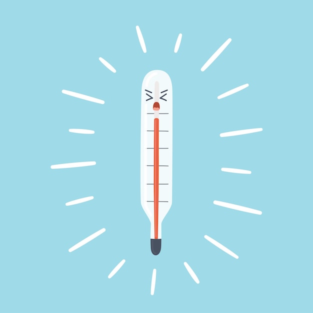 Plik wektorowy termometr medyczny pokazuje wysoką temperaturę ciała czerwona kolumna na skali termometru jako symbol feve