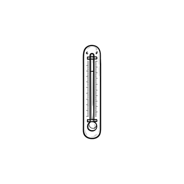 Plik wektorowy termometr ręcznie rysowane konspektu doodle ikona. koncepcja pomiaru temperatury, pogody i zmiany klimatu. szkic ilustracji wektorowych do druku, sieci web, mobile i infografiki na białym tle.