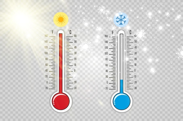 Termometry Meteorologiczne Na Białym Tle. Termometry Niebieskie I Czerwone. Ilustracja Wektorowa