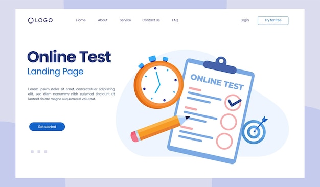 Test online i sprawdzanie odpowiedzi egzamin testowy quiz informacje zwrotne ankieta płaska strona docelowa ilustracji wektorowych