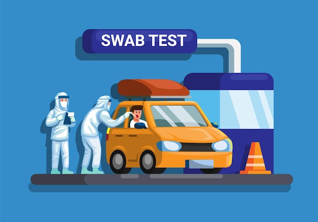 Test Swab Na Koncepcji Jazdy Samochodem W Płaskiej Kreskówce