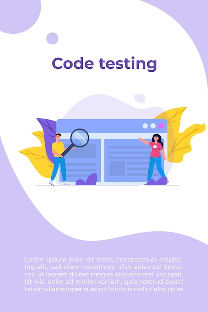 Tester aplikacji. Koncepcja testowania oprogramowania lub aplikacji. Debugowanie procesu rozwoju. Ilustracja wektorowa.
