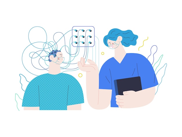 Testy medyczne ilustracja eeg elektroencefalografia nowoczesna koncepcja wektora płaskiego cyfrowa