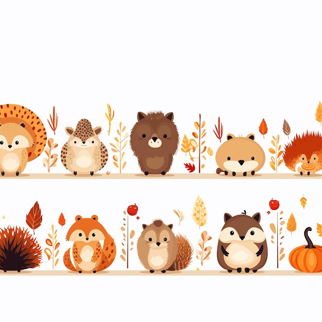 Thanksgiving_animals_kids_vector_borderseamles