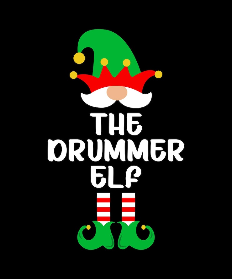 Wektor the drummer elf merry christmas koszulka drukowana szablon zabawny xmas koszulka świętego mikołaja projekt