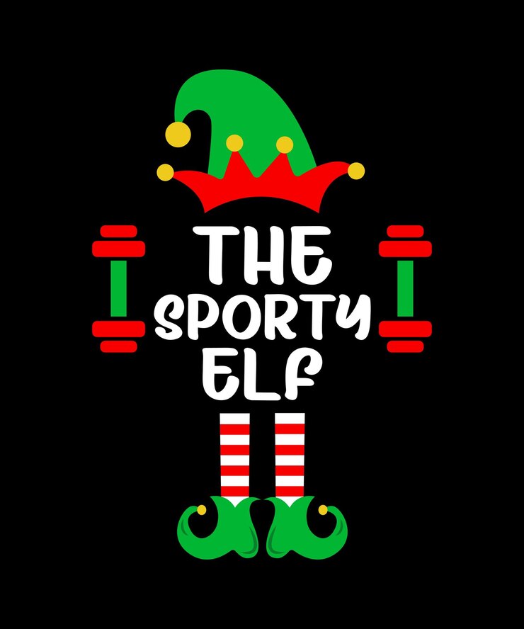 Wektor the sporty elf merry świąteczna koszula druk szablon zabawny xmas koszula świętego mikołaja projekt