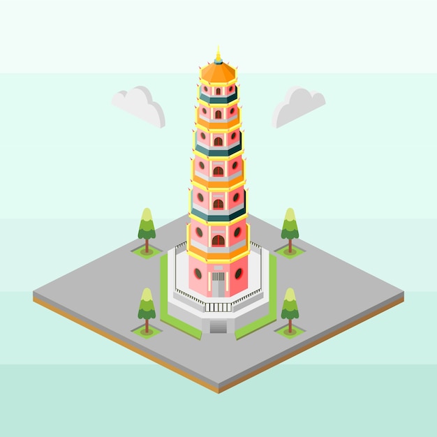 Thien Mu Pagoda Wietnamu W Izometrycznym