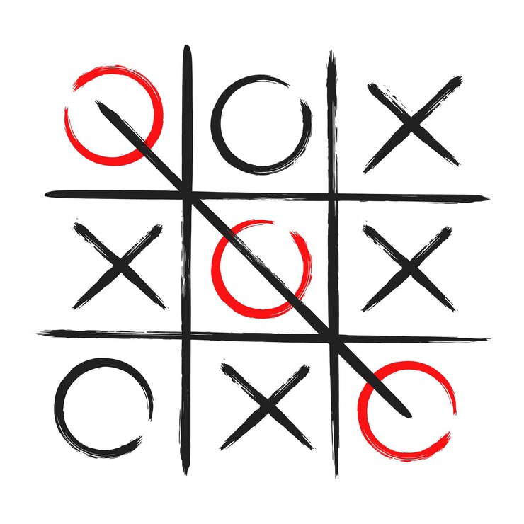 Wektor tic tac toe xo gra ręcznie narysowana siatka doodle szablon ilustracja wektorowa
