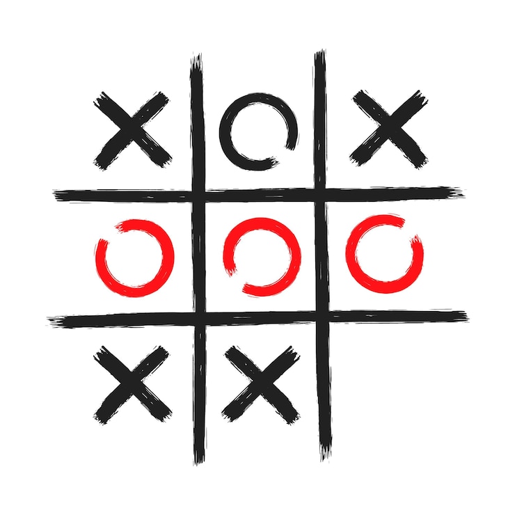 Wektor tic tac toe xo gra ręcznie narysowana siatka doodle szablon ilustracja wektorowa