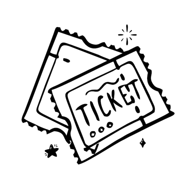 Ticket Doodle Handdrawn Line Ilustracja Wektorowa W Stylu Doodle Na Białym Tle