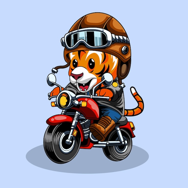 Tiger Biker Cute Wektor Kreskówek