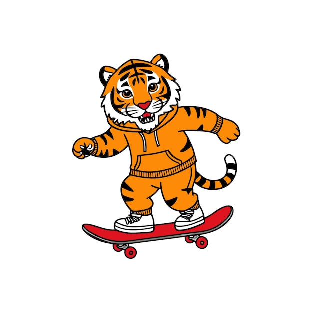 Tiger Skateboarding w wektorze Hoodie