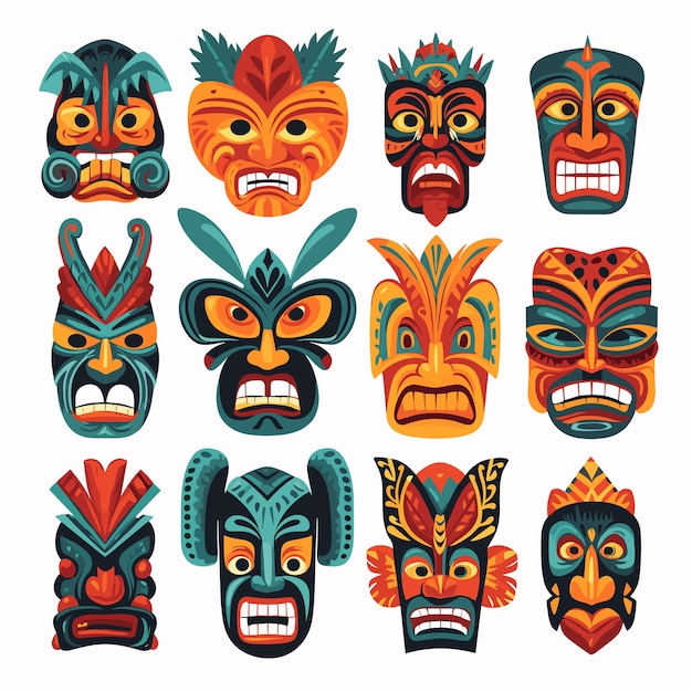 Tiki Tribal Mask Hawaiian Design Elements Vector