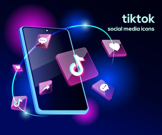 Tiktok 3d Illsutration Z Wyrafinowanym Smartfonem I Ikonami