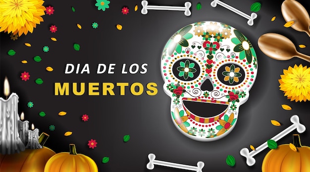 Tło Dia De Los Muertos Z Kością I Dynią