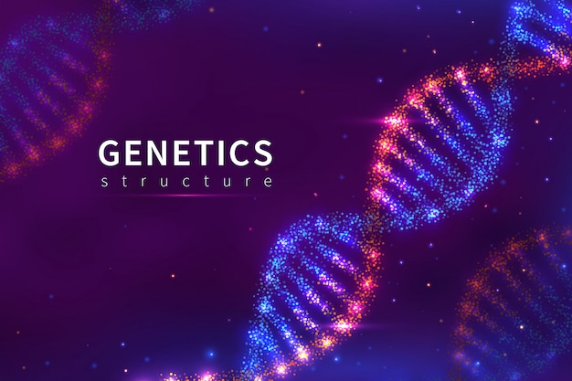 Tło Dna. Struktura Genetyki, Technologia Biologii. 3d Ludzki Genom Dna Model Plakat