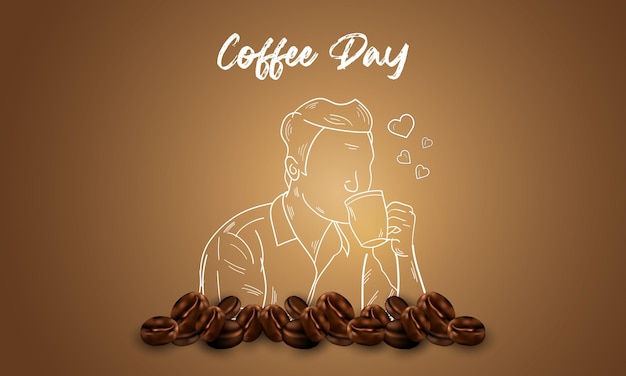 Plik wektorowy tło dnia kawy z ręcznie rysowaną i realistyczną dekoracją ilustracyjną