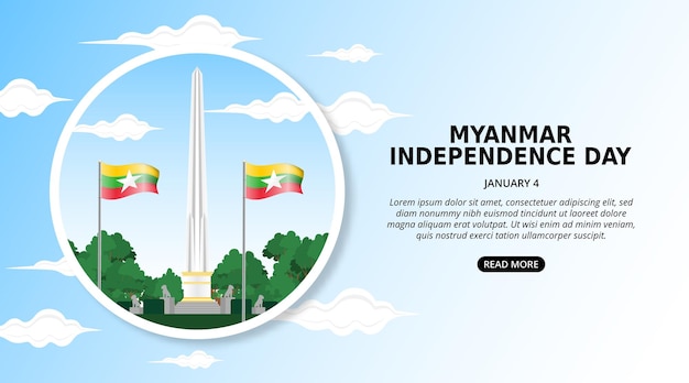 Tło Dnia Niepodległości Myanmaru Ze Zdjęciem Ogrodu Pomnika Niepodległości I Flagi