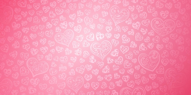 Tło duże i małe serca z lokami w różowych kolorach Ilustracja na Walentynki