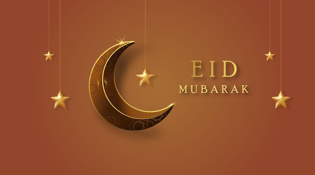 Tło Eid Mubarak Ze Złotym Księżycem