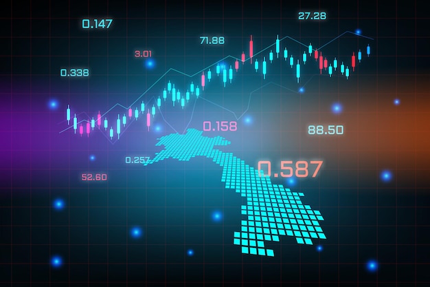 Tło Giełdy Lub Wykres Wykres Biznes Forex Dla Koncepcji Inwestycji Finansowych Na Mapie Laosu. Pomysł Na Biznes I Projektowanie Innowacji Technologicznych.