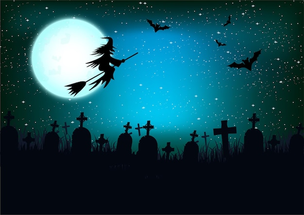 Tło Halloween z rezydencją w nocy i ciemnym zamkiem z postaciami