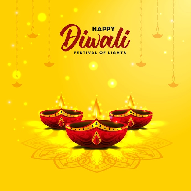 Tło Happy Diwali L Baner Festiwalu Diwali L Elegancki Projekt Banera Mediów Społecznościowych Happy Diwali