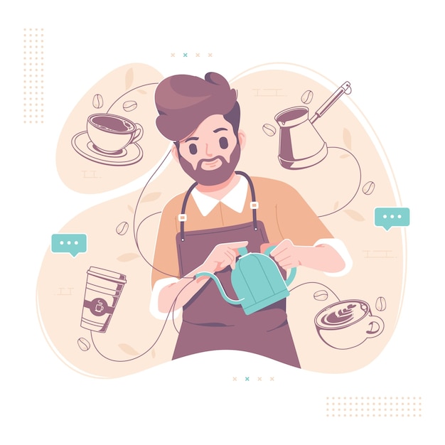 Tło Ilustracji Rocznika Kawy Barista