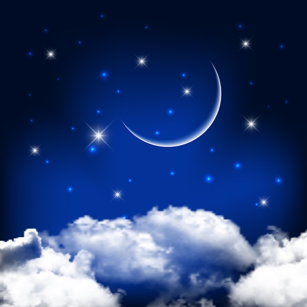 Tło nocne niebo z księżyca powyżej chmur