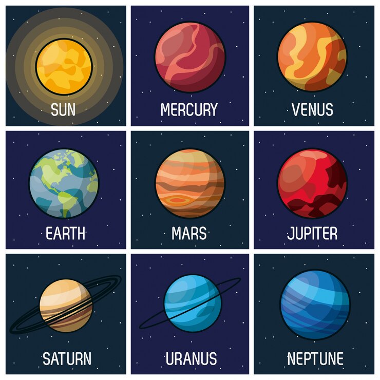 Wektor tło ram ze słońcem i planetami układu słonecznego