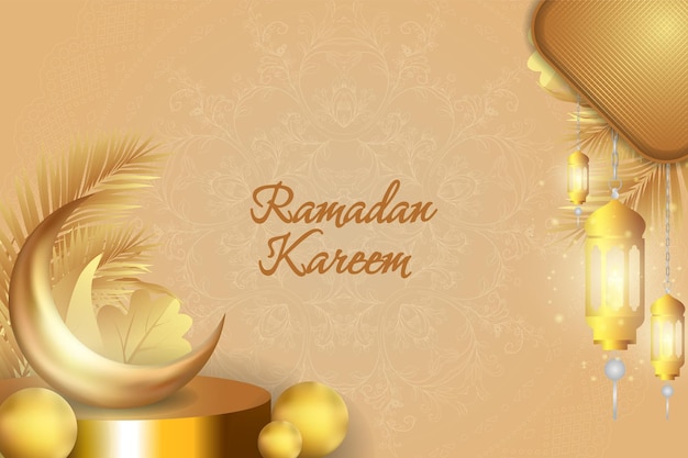 Tło Ramadan Kareem Islamski Miękki Brąz I Złoty Luksus Z Mandalą I Podium