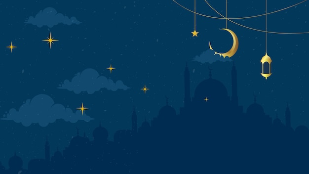 Tło Ramadan Kareem z meczetu i ilustracji wektorowych księżyca
