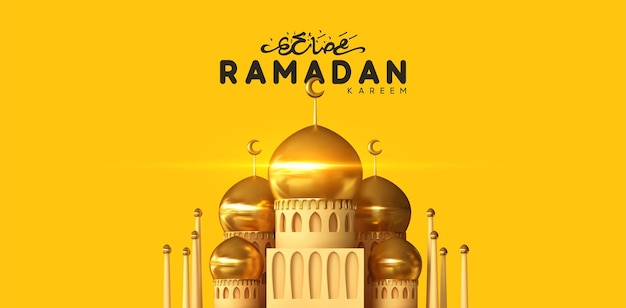Tło Ramadanu. Realistyczny Projekt 3d Budynku Meczetu. Zaprojektuj Kartkę Z życzeniami, Baner, Plakat. Tradycyjne Islamskie święte święto. Ilustracja Wektorowa