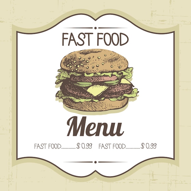 Tło Starodawny Fast Food. Ręcznie Rysowane Ilustracja