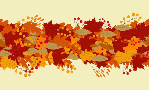 Plik wektorowy tło stylizowanych jesiennych liści na kartki z życzeniami bezszwowy poziomy baner z jesiennymi kolorowymi roślinami ręcznie rysowana ilustracja wektorowa