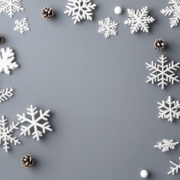 tło świąteczne z srebrnymi płatkami śniegu na jasnoniebieskim tle