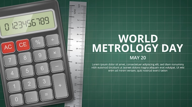 Tło światowego Dnia Metrologii Z Realistycznym Kalkulatorem I Linijką Na Macie Do Cięcia