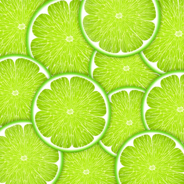 Tło świeżych zielonych plasterków limonki Jednolity wzór do projektowania Realistyczne 3d ilustracji wektorowych Zbliżenie