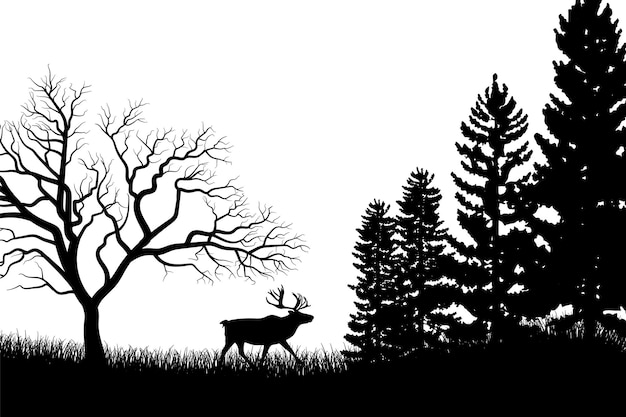 Tło Sylwetka Drzewa Z Wysokimi I Małymi Drzewami Ilustracja Sylwetki Lasu