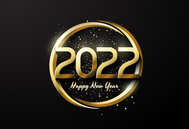 Tło szczęśliwego nowego roku 2022 ze złotymi cyframi i okręgami