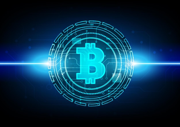 Tło technologii Bitcoin Circuit z cyfrowym systemem transmisji danych hitech
