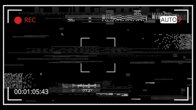 Tło Usterki. Old School Bez Efektu Sygnału, Vintage Cyfrowy Ekran. Widok Z Kamery Lub Monitora, Zniekształcenia Vhs Tv. Ilustracja Wektorowa Retro Ziarnisty Szum. Czarny Ekran Niskiej Jakości, Szum Statyczny Vhs