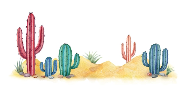 Tło wektor akwarela z pustyni i kaktusów