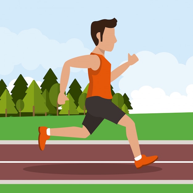 tło z mężczyzna sportowiec działa w lekkoatletycznym torze