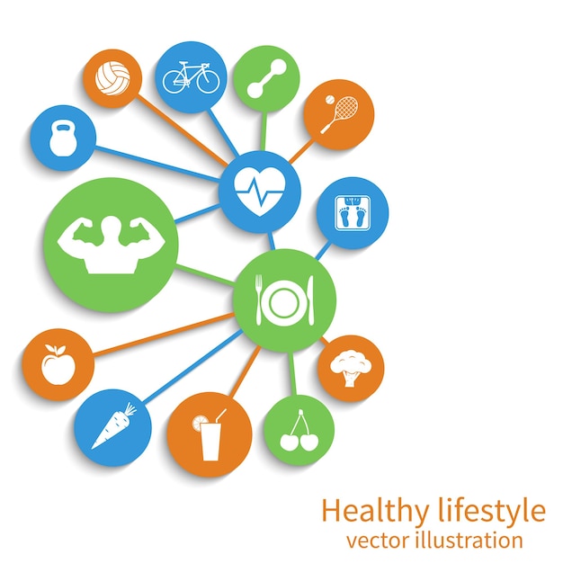 Tło Zdrowego Stylu życia. Pojęcie Zdrowia, Sportu. Ilustracja Wektorowa